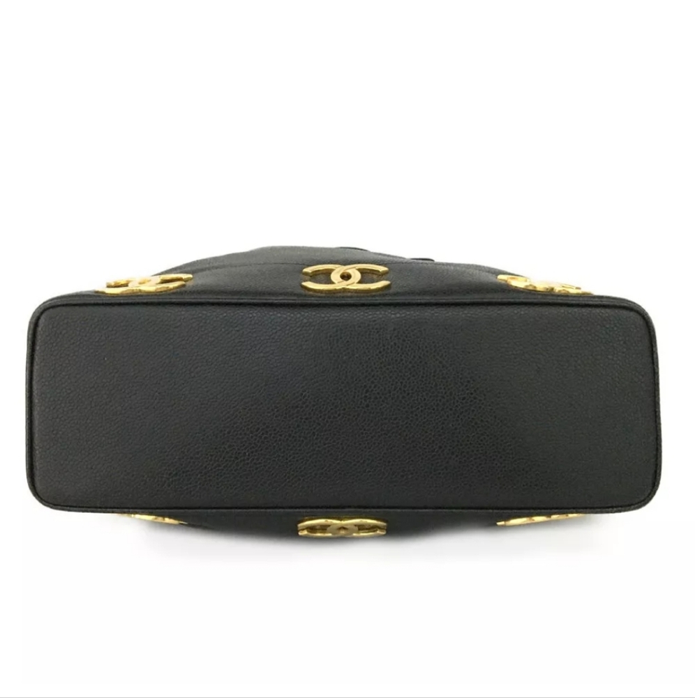 CHANEL Black Triple Coco CC Logo Cavier Leather Drawstring Shoulder Bag - Picture 7 of 12